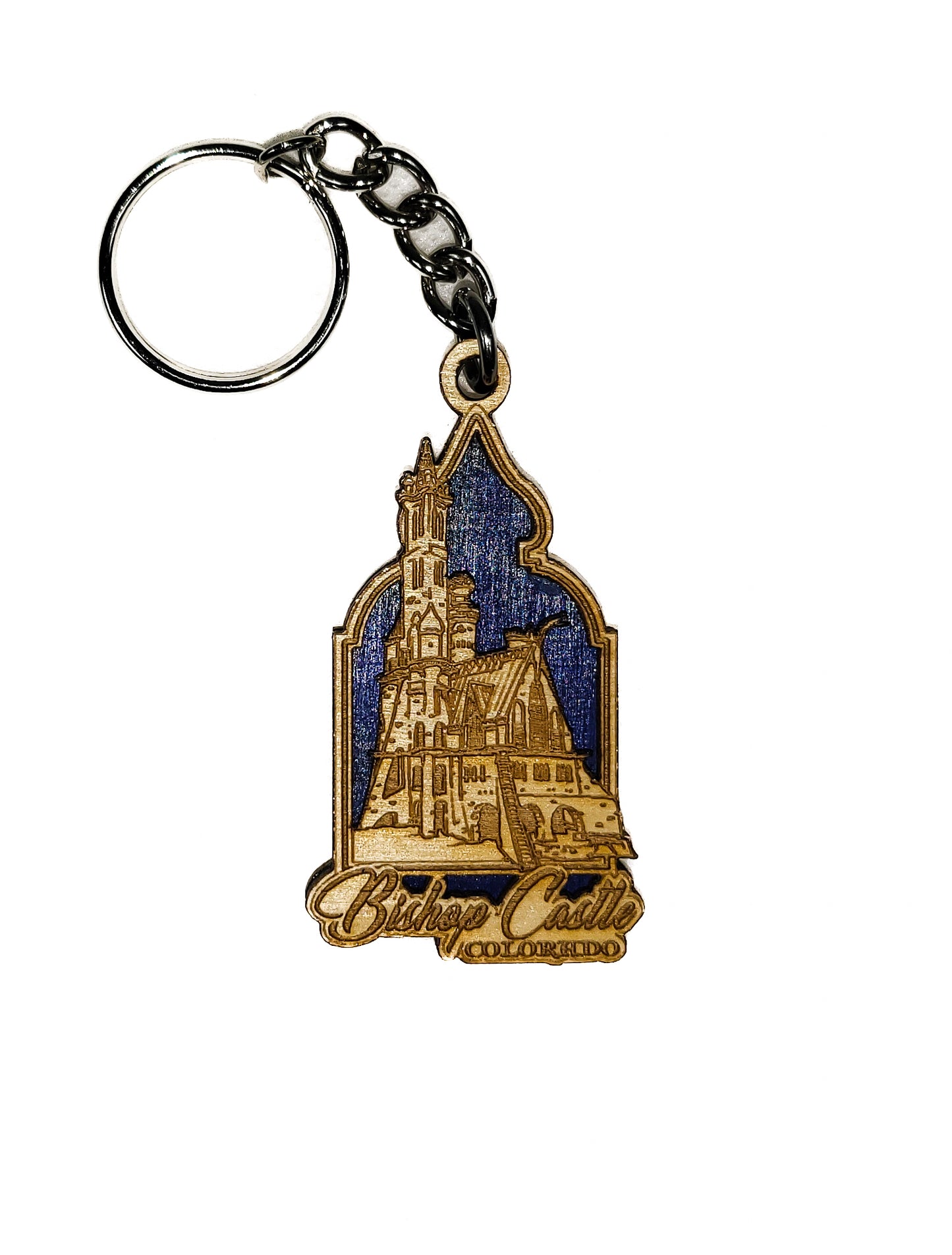 Bishop Castle Wooden Keychain