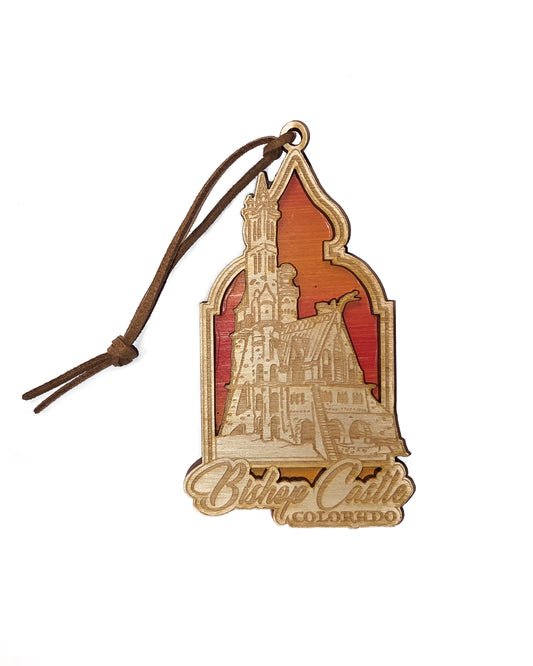 Bishop Castle Wooden Ornament (Colored Background)