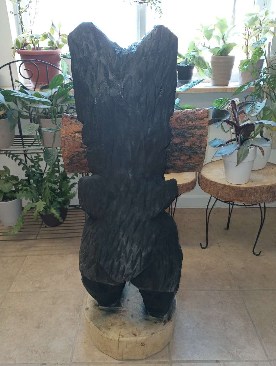 Chainsaw Art! 3' Black Bear with Sign