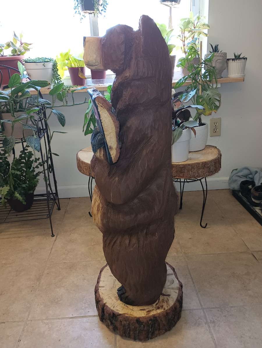 Chainsaw Art! 3' Brown Bear with Sign