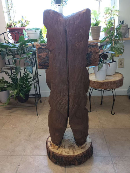 Chainsaw Art! 3' Brown Bear with Sign